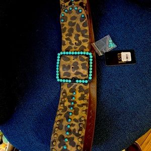 Leopard Turquoise & Brass Studded Belt